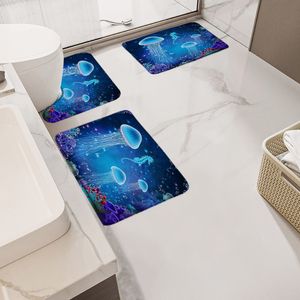 Dolphin Bath Mat Set Ocean Animals Fish Coral Underwater Scenery Children Home Mattor Badrum Dekor Icke-halk Matta U-formade mattor