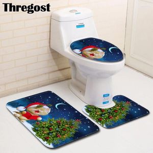 Banho tapetes de banheiro conjunto de tapete de piso 3pcs desenho animado de Natal impresso de espuma de espuma de tapete de tapete de rapa de lavar tapetes de máquinas de lavar