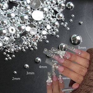 100pcs Punk Gümüş İnci Tırnak Sanatı Charms 3D Gotik Tasarım Aynası Tırnak Rhinestones 2/3/4/5/6cm Yarım Yuvarlak İnci Manikür İpuçları*-GH