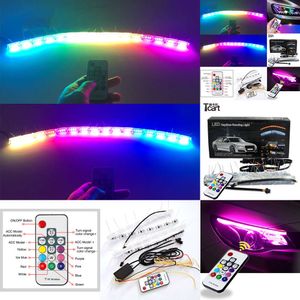 Tcart Rgb Led Daytime Running Lamps Drl Remote Control Colorful Headlight Strip for Toyota Highlander Camry Corolla Accessories