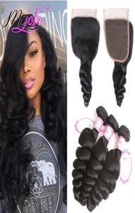 9A Brazilian Virgin Human Hair Weave Unprocessed Body Wave Loose Silky Straight Natural Color 4x4 Lace Closure With 3 Bundles From8926734