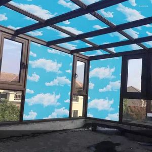 Window Stickers Privacy Self-Adhesive Film Glass Blue Sky White Clouds Frosted Opaque Glue Balcony Market Home Decorative Films