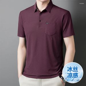 Men's Polos Business Casual Turn-down Collar T-shirts Clothing Short Sleeve Solid Color Summer Stylish Pockets Spliced Polo Shirts