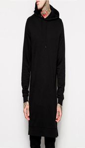 Erkekler pamuk katı sweatshirts siyah erkek longline hoodies moda uzun boylu kapüşonlu hip hop yan fermuar sokak kıyafetleri ekstra uzun hiphop1128090