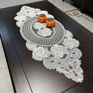 新しいクラシックゴールドライン3D刺繍楕円形のテーブルクロステーブルマットセットリビングルームベッドルームテレビウォールキャビネットダストプルーフデコレーション