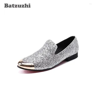 Casual Shoes Italian Fashion Brand Men Gold Metal Cap Flats Dress Silver Glitter Leather Wedding Business And Party
