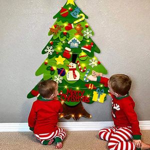 DIY filt julgran för småbarn Feltpinetree Xmas med strängljus för barn Montessori Toy Gift Home Decor Party Supplies
