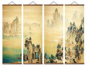  MT0964 Çin tarzı peyzaj scape tuval dekoratif duvar sanatı posterleri masif ahşap kaydırma resimleri