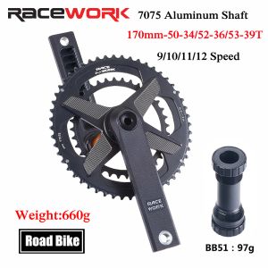 Road Folding Bicycle Crankset 50-34/52-36T/53-39T Double Chainring 170mm Crank For 9-12s SRAM GXP SHIMANO R7000/R8000/5800/6800
