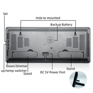Большие цифровые настенные часы дремота температура дата. Показ ночной режим USB настольный настольный зеркал Светодиодные часы домашние украшения
