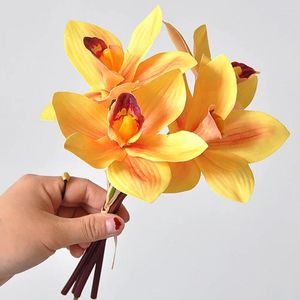 Dekorativa blommor Silkorkidéer Artificial Flower Bouquet Faux of For Home Decor Fall Color Indoor Arrangement Accessories