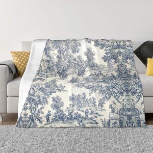 Svartvit toile de jouy filt mjuk fleece varm flanell franska motiv blommig kast filt för soffa kontorsbädd gåva