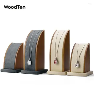 Decorative Plates WoodTen 2Pcs/ Set Wooden Necklace Diaplay Stand 7 8 16cm Microfiber Pendant Display Rack Jewelry Organizer Prop