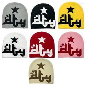 Berets Knitted Beanie Hat For Students Adult Windproof Foldable Winter Handmade Jacquard Star Keep Warm Cycling