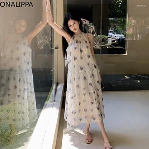 Casual Dresses Onalippa Ink Butterfly Printed Dress Drape Vest Chiffon Maxi For Women Off-Shoulder Straight Loose Summer