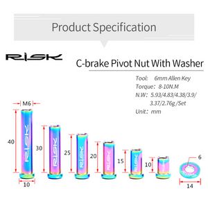 RISK Road Bike Front Rear Brake Caliper C-brake Pivot Nut Fixing Screw Bolt With Washer Titanium Alloy M6 x10/15/20/25/30/40mm