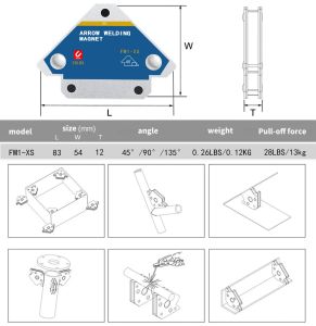 新しい4PCS 50kg磁気溶接ホルダーアングルはんだ矢印磁気溶接固定器ポジショナーフェライト補助ロケーターツール