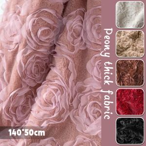 Animals 140*50cm Peony Rabbit Veet Embroidered Plush Fabric Thick Faux Fur Fabric for Winter Coat Fur Collar Garment Photo Props Decor