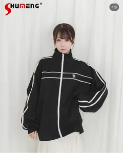 Kurtki damskie japońskie luźne płaszcz sportowy 2024 Spring Preppy w stylu zamek błyskawiczny Kurtka długi