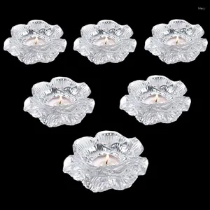 Titulares de vela 6pcs portador de vidro Conjunto mini castiçal claro de flor de cristal para o dia dos namorados na mesa de casamento de Natal