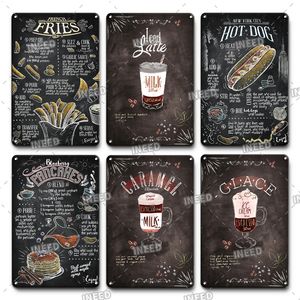 Vintage Metal Tin Sign Fast Food Kitchen Plack för restaurang Bar Cafe Meny, Restaurant Wall Decoration, Hamburger, Steak Menyer