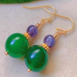 Dangle Earrings Fashion Green Round Banded Agate Purple Chalcedony Gold Office Handmade Diamond Stud Drop Silver Platinum Formal Party