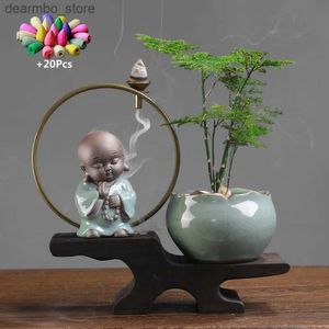 Arts and Crafts Ceramic Handicraft Chinese Style Backflow Incense Burner Zen The Monk Home office Tea House Decorate Water Plantin Vase L49