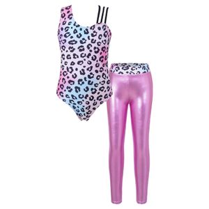 Kids Girls Printed Ballet Gymnastics Leotard with Leggings Dancewear Sets for Gymnastic Jumpsuit Yoga Dance Sports Outfits