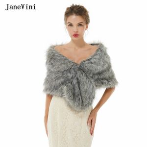JaneVini New Winter Bolero Femme Fur Shawl Grey Cape Bridal Faux Fur Coat Jacket Party Prom Wrap Shrug Women Wedding Accessories