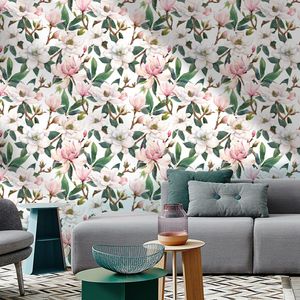 Vintage Floral Peel and Stick Wallpaper Watercolor Magnolia Flower Self Adhesive Prepasted Wall Paper for Cabinet Bedroom Decor
