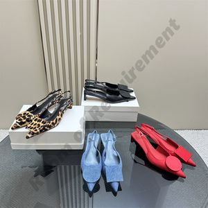 2024 SND Pointy Womens High Heels med bågdekorationspumpar Sandaler 4,5 cm Leopardtryck Slingbacks Hög klack slät klänningskor Kvinnor Pumpar med låda