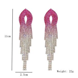 Fyuan Shiny Rainbow Color Color CrystalEarrings for Women Long Tassel Pink Rhinestone Dangle Earrings Ladies Bride Weddings Jewelry