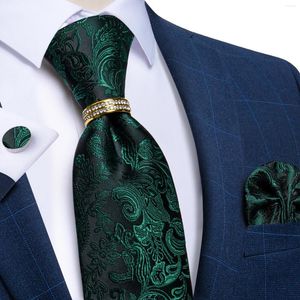 Bow Ties Elegant Men's Tie Handkerchief Cufflinks Green Paisley Silk Jacquard Wedding Accessories Groom Groomsman Necktie Gift