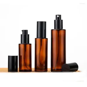 Storage Bottles 20-100ml Flat Shoulder Lotion Spray Pump Serum Oil Dropper Amber Clear Glass Bottle For Face Eye Cream Or Perfume