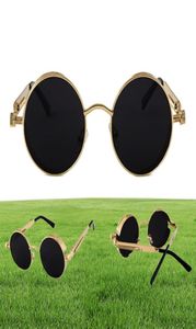 High Quality UV400 Gothic Steampunk Mens Sunglasses Coating Mirrored Sunglasses Round Circle Sun glasses Retro Vintage Gafas Mascu9178369