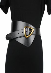New Women Leather Wide cintura cinto de metal Triângulo pino fivela Belt Feminino Moda feminina Cummerbunds Soft Big Bands Belts J12093091276
