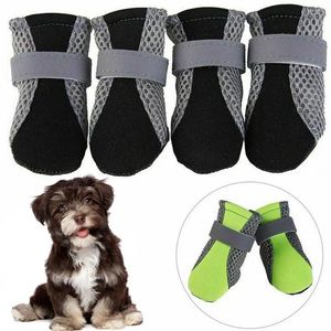Dog Apparel 4 Pcs/Set Anti-Slip Mesh Boots Reflective Puppy Shoes Breathable Soft Protectors Adjustable Outdoor Pet