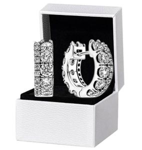 女性メンズダブルバンドPave HoopEarrings Original Gift Box for Authentic 925 Sterling Silver Party Circle StudEarring4770974