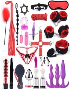 7pcs10pcs25pcs kit sexleksaker för kvinna bdsm bondage sex handbojor piska metall rumpa plugg med vibrator sexig vuxen produktspel y2009406330