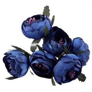 Decorative Flowers 6pcs Simulation Silk Cloth Bouquet Bride Holding (Royal Blue Purple Heart) About 4.5cm