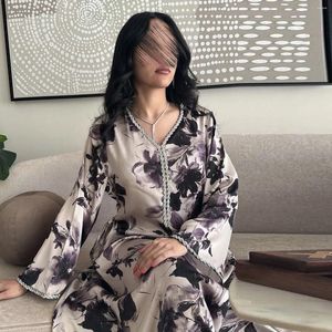 Roupas étnicas Marroquino Jalabiya 2024 Mulheres abaya vestido muçulmano Vintage Floral Print Kaftan Ramadan Dubai Modest Venos Party Party Arabic Vestido