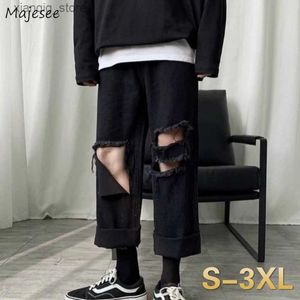 Jeans masculino jeans buracos no tornozelo tassel sólido calça jeans de verão chique mens harajuku hip-hop plus size 3xl solto retro all-match l49