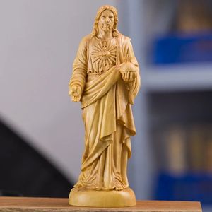 20cm Traditional Hand Carving Home Living Room Church Decor Boxwood Catholic Carving Jesus Statue Ornaments 240408