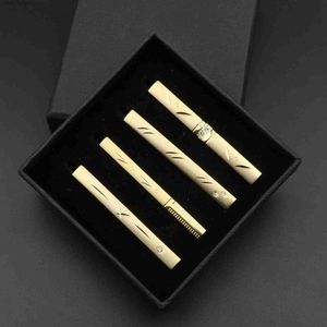 Tie Clips 4pcs Mens Metal Tie Clip With Gift Box Bright Gold Color Chrome Stainless Steel Jewelry Necktie Clips Pin Clasp Clamp Wedding Y240411PCSB