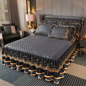 Hochwertiger Winterkristall -Samt verdickter Sterzbett -Verbrennungskönig Queen Size Flanell Quiltbett Rock, nicht Kissenbezug, Kissenbezug