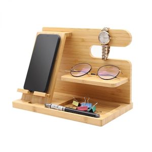 Porta del porta desktop per telefonia mobile per il tablet iPad staffa di ricarica in legno di bambù reale per tablet di telefono Apple Watch Pad