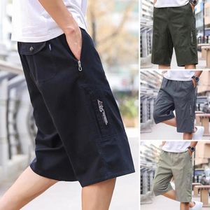 Men's Shorts Men Elastic Waist Streetwear Athletic with Zippered Pockets for Summer Cropped Pants Wide