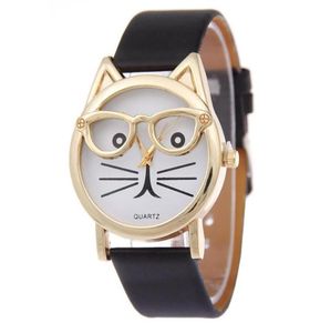 Moda adorável gato women039s quartzo wristwatches leahter lady vestido assista pulseira assista relógio feminino estudantes relógio 8664474