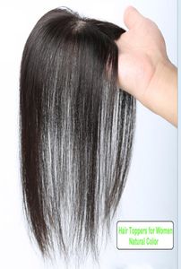 Cabelo de seda de cabelo humano Clipe de cabelo superior no topper para mulheres coroa no toppee handmade rainning hair hair natural Black8124870