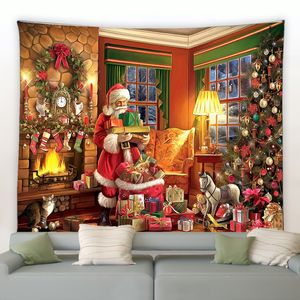 Art Wall Hanging Dorm Bedroom Living Room Christmas Tapestry Santa Tree Ball Gift Fireplace Home Decor